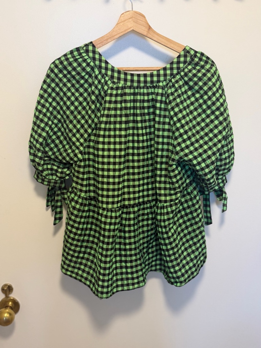 Top shop Gingham Peplum Blouse, puff sleeves, size 4 small - Picture 6 of 10